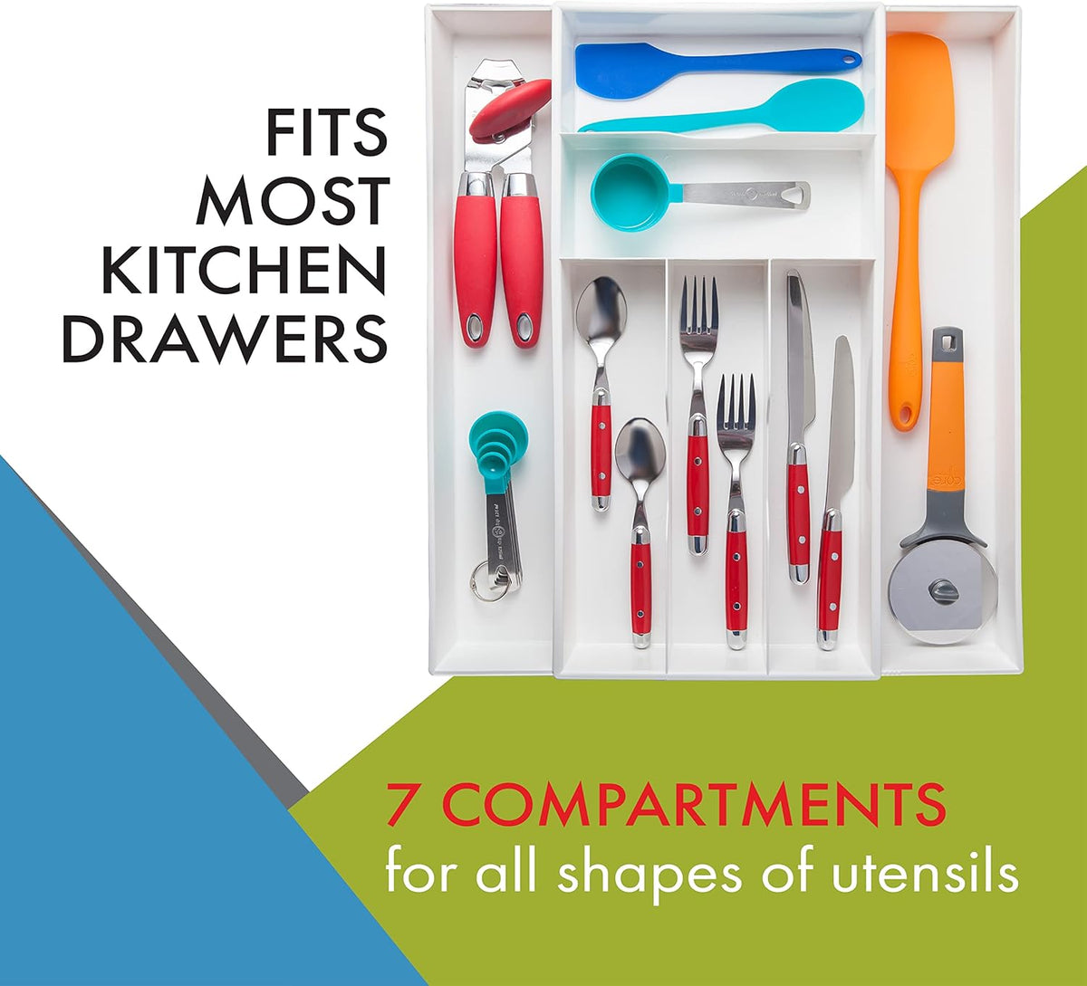 Expandable Silverware Drawer Organizer, Large Utensils | Fits big spoons and serving pieces easily, Adjusts to fit narrow or wide drawers, Great for everyday cutlery storage