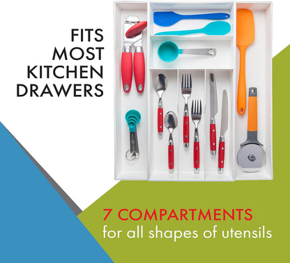 Expandable Silverware Drawer Organizer, Large Utensils | Fits big spoons and serving pieces easily, Adjusts to fit narrow or wide drawers, Great for everyday cutlery storage