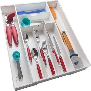 Expandable Silverware Drawer Organizer, Large Utensils | Fits big spoons and serving pieces easily, Adjusts to fit narrow or wide drawers, Great for everyday cutlery storage