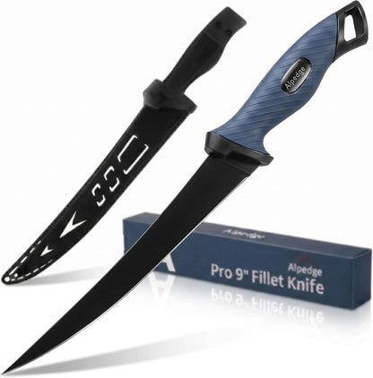 9 Inch Fishing Fillet Knife, Flexible Blade Filet Knifes for fish | German DIN 1.4116 Stainless Steel Blade, Non-Slip Handle, Fish Boning, with Protective Sheaths, Safety Buckle & Belt Clip