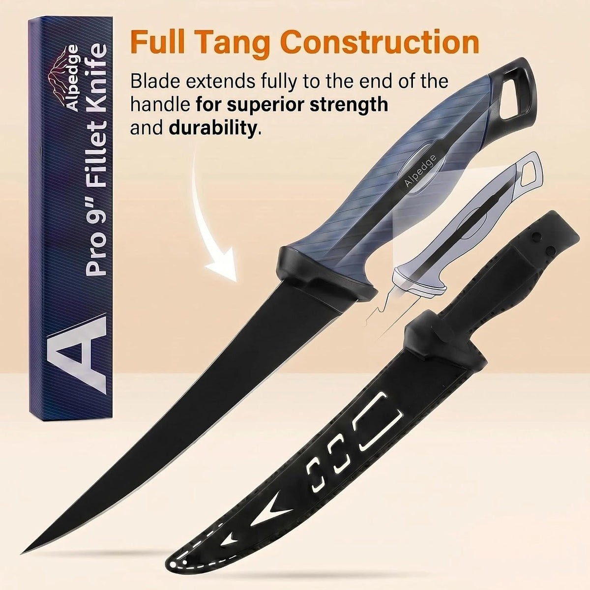 9 Inch Fishing Fillet Knife, Flexible Blade Filet Knifes for fish | German DIN 1.4116 Stainless Steel Blade, Non-Slip Handle, Fish Boning, with Protective Sheaths, Safety Buckle & Belt Clip