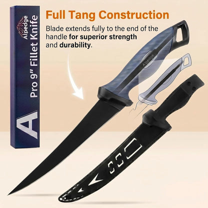 9 Inch Fishing Fillet Knife, Flexible Blade Filet Knifes for fish | German DIN 1.4116 Stainless Steel Blade, Non-Slip Handle, Fish Boning, with Protective Sheaths, Safety Buckle & Belt Clip
