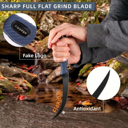 9 Inch Fishing Fillet Knife, Flexible Blade Filet Knifes for fish | German DIN 1.4116 Stainless Steel Blade, Non-Slip Handle, Fish Boning, with Protective Sheaths, Safety Buckle & Belt Clip