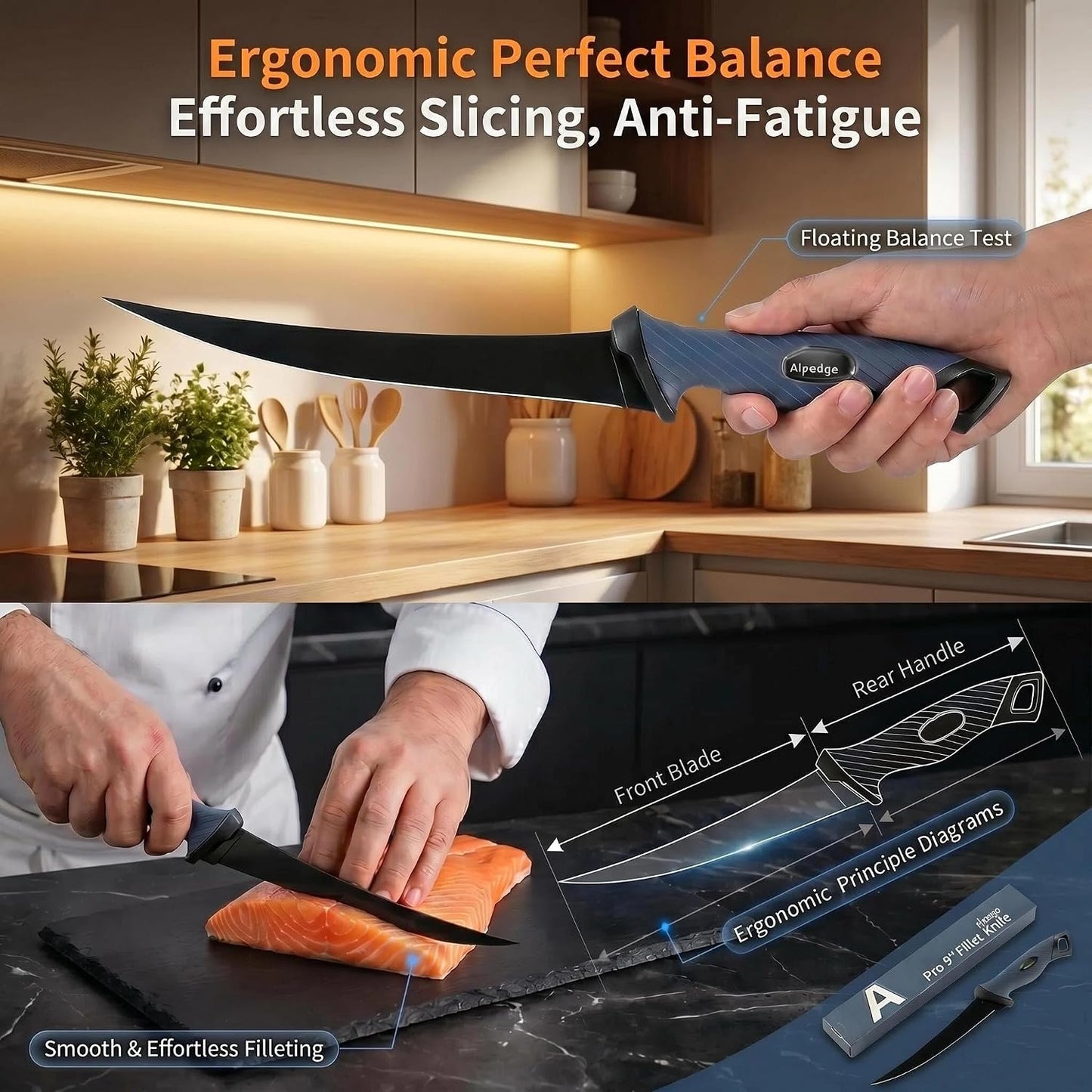 9 Inch Fishing Fillet Knife, Flexible Blade Filet Knifes for fish | German DIN 1.4116 Stainless Steel Blade, Non-Slip Handle, Fish Boning, with Protective Sheaths, Safety Buckle & Belt Clip