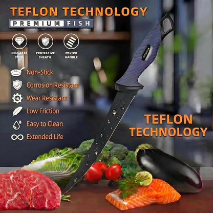 9 Inch Fishing Fillet Knife, Flexible Blade Filet Knifes for fish | German DIN 1.4116 Stainless Steel Blade, Non-Slip Handle, Fish Boning, with Protective Sheaths, Safety Buckle & Belt Clip