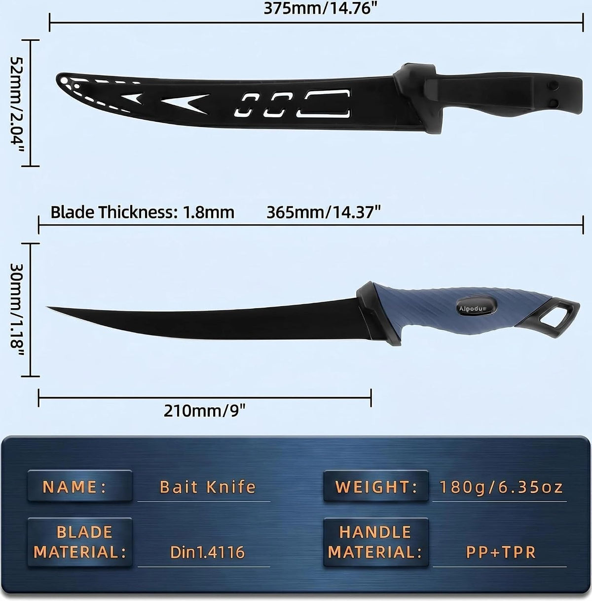 9 Inch Fishing Fillet Knife, Flexible Blade Filet Knifes for fish | German DIN 1.4116 Stainless Steel Blade, Non-Slip Handle, Fish Boning, with Protective Sheaths, Safety Buckle & Belt Clip