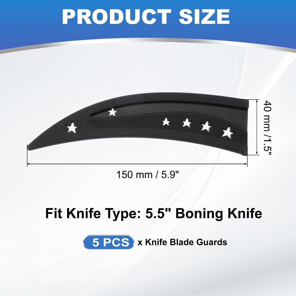 Plastic Safety Knife Cover Sleeves for 6" Boning Knife 6.4 x 1.6 Inch (LxW), 5 Pack Knife Blade Guard Protector Universal Kitchen Knife Sheath for Kitchen Bar, Black