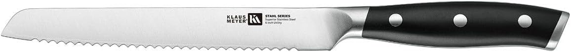 6 Inch Serrated Utility Knife, Bread and Tomato Knife(Black) | High Carbon German Steel, Full Tang, Ultra-Sharp Serrated, Rust-Resistant, Ergonomic ABS Handle, Versatile Usage, Clean Cut