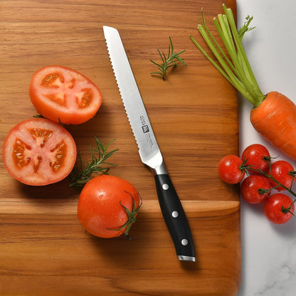 6 Inch Serrated Utility Knife, Bread and Tomato Knife(Black) | High Carbon German Steel, Full Tang, Ultra-Sharp Serrated, Rust-Resistant, Ergonomic ABS Handle, Versatile Usage, Clean Cut
