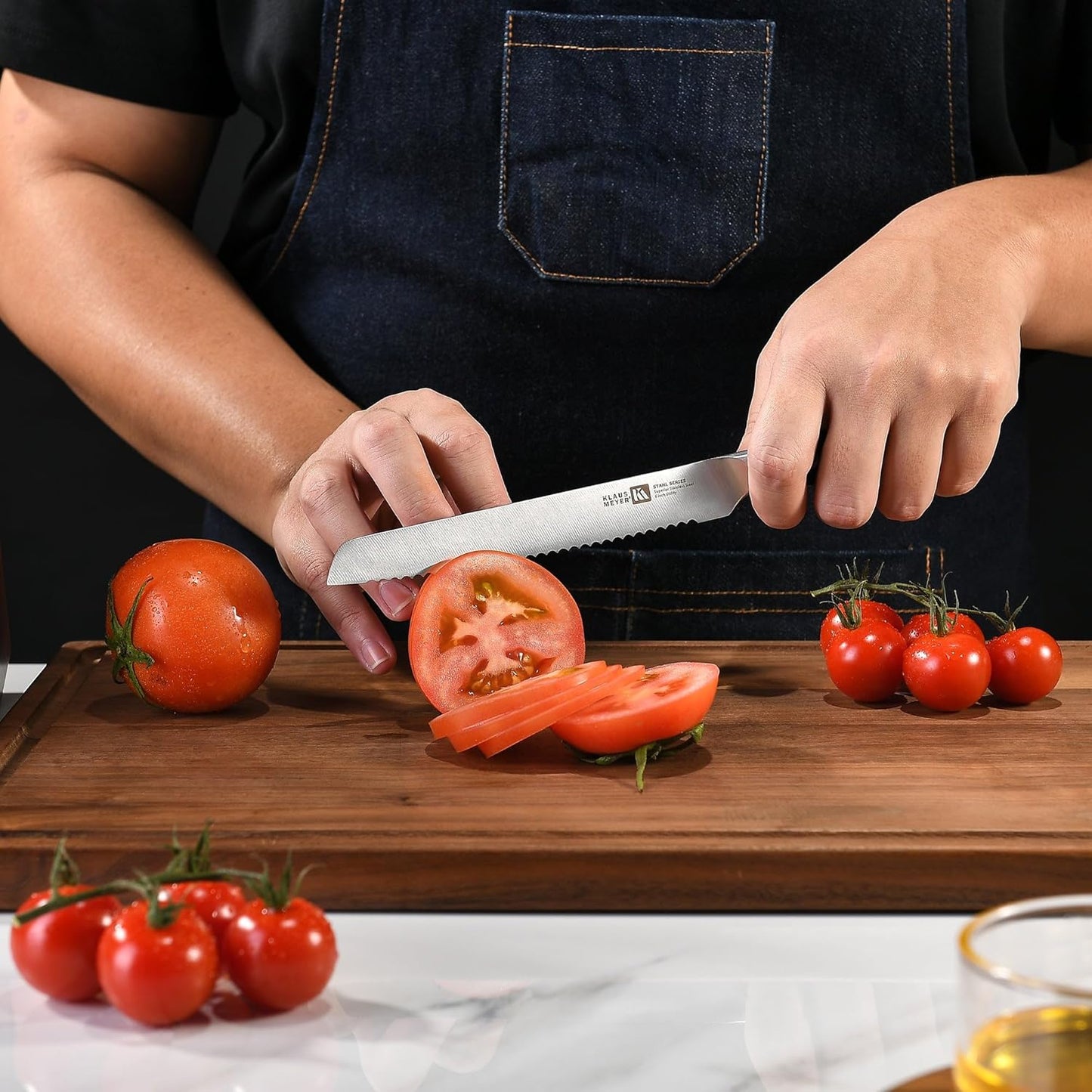 6 Inch Serrated Utility Knife, Bread and Tomato Knife(Black) | High Carbon German Steel, Full Tang, Ultra-Sharp Serrated, Rust-Resistant, Ergonomic ABS Handle, Versatile Usage, Clean Cut