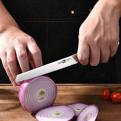 6 Inch Serrated Utility Knife, Bread and Tomato Knife(Black) | High Carbon German Steel, Full Tang, Ultra-Sharp Serrated, Rust-Resistant, Ergonomic ABS Handle, Versatile Usage, Clean Cut