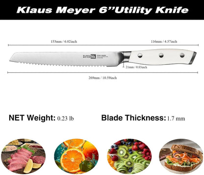 6 Inch Serrated Utility Knife, Bread and Tomato Knife(Black) | High Carbon German Steel, Full Tang, Ultra-Sharp Serrated, Rust-Resistant, Ergonomic ABS Handle, Versatile Usage, Clean Cut