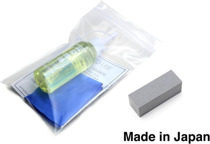 Yoshihiro 100% Pure Tsubaki Japanese Knife Maintenance Oil 3.4 oz & Large Sabitori Rust Erasers Set - Made in Japan