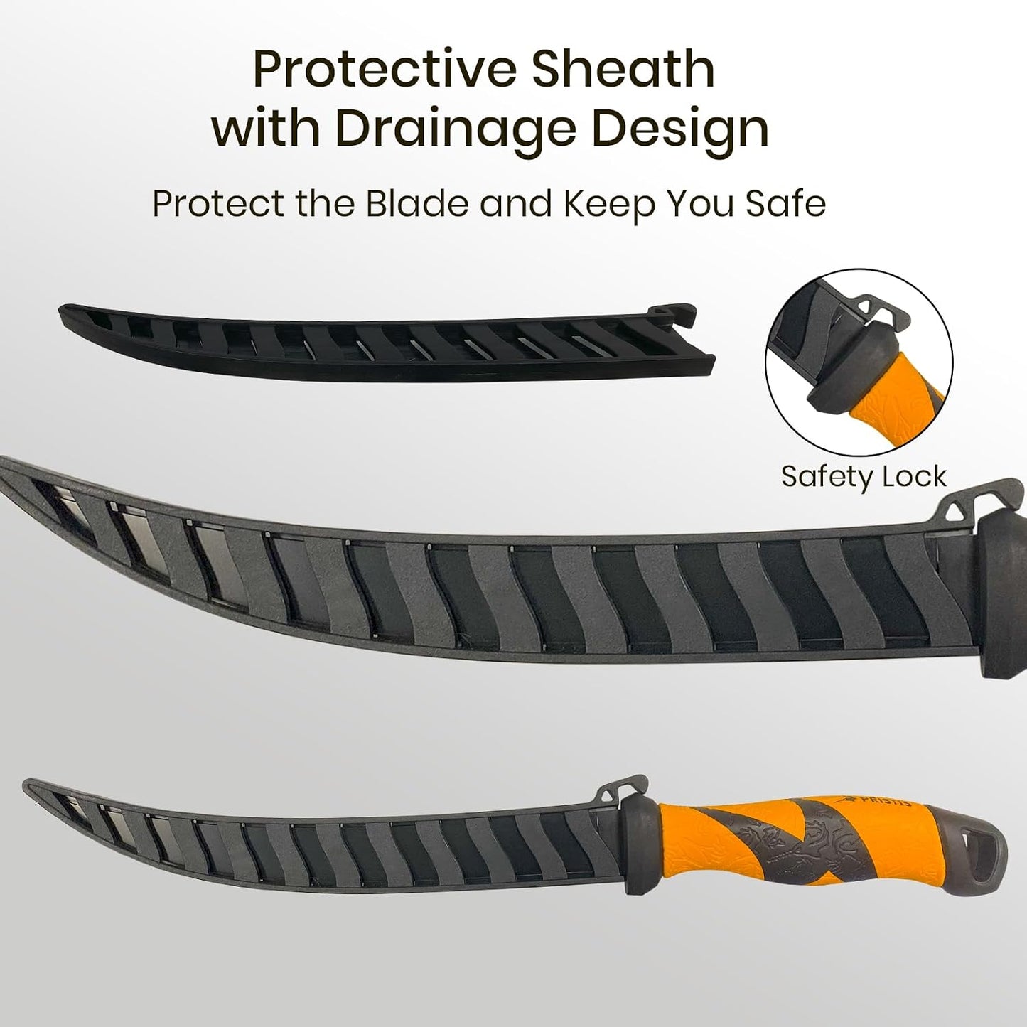 9'' Fillet Knife for Fish, Stainless Steel Teflon Coated Blade with Non-Slip Grip Handle, Filet Knife Tackle with Protective Sheath and Sharpener for Fishing Boning Meat Cutting Kitchen