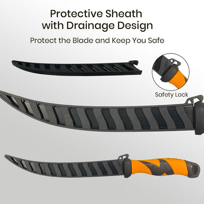 9'' Fillet Knife for Fish, Stainless Steel Teflon Coated Blade with Non-Slip Grip Handle, Filet Knife Tackle with Protective Sheath and Sharpener for Fishing Boning Meat Cutting Kitchen