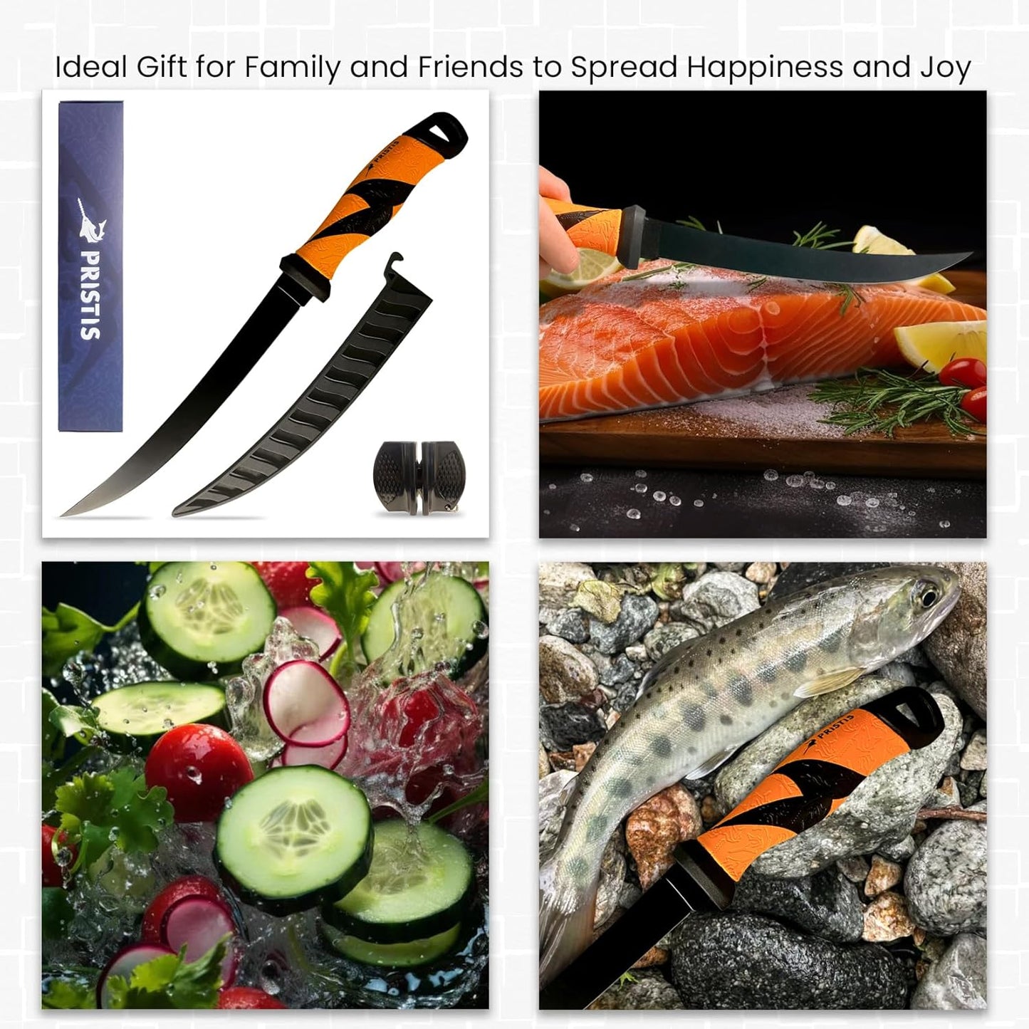 9'' Fillet Knife for Fish, Stainless Steel Teflon Coated Blade with Non-Slip Grip Handle, Filet Knife Tackle with Protective Sheath and Sharpener for Fishing Boning Meat Cutting Kitchen