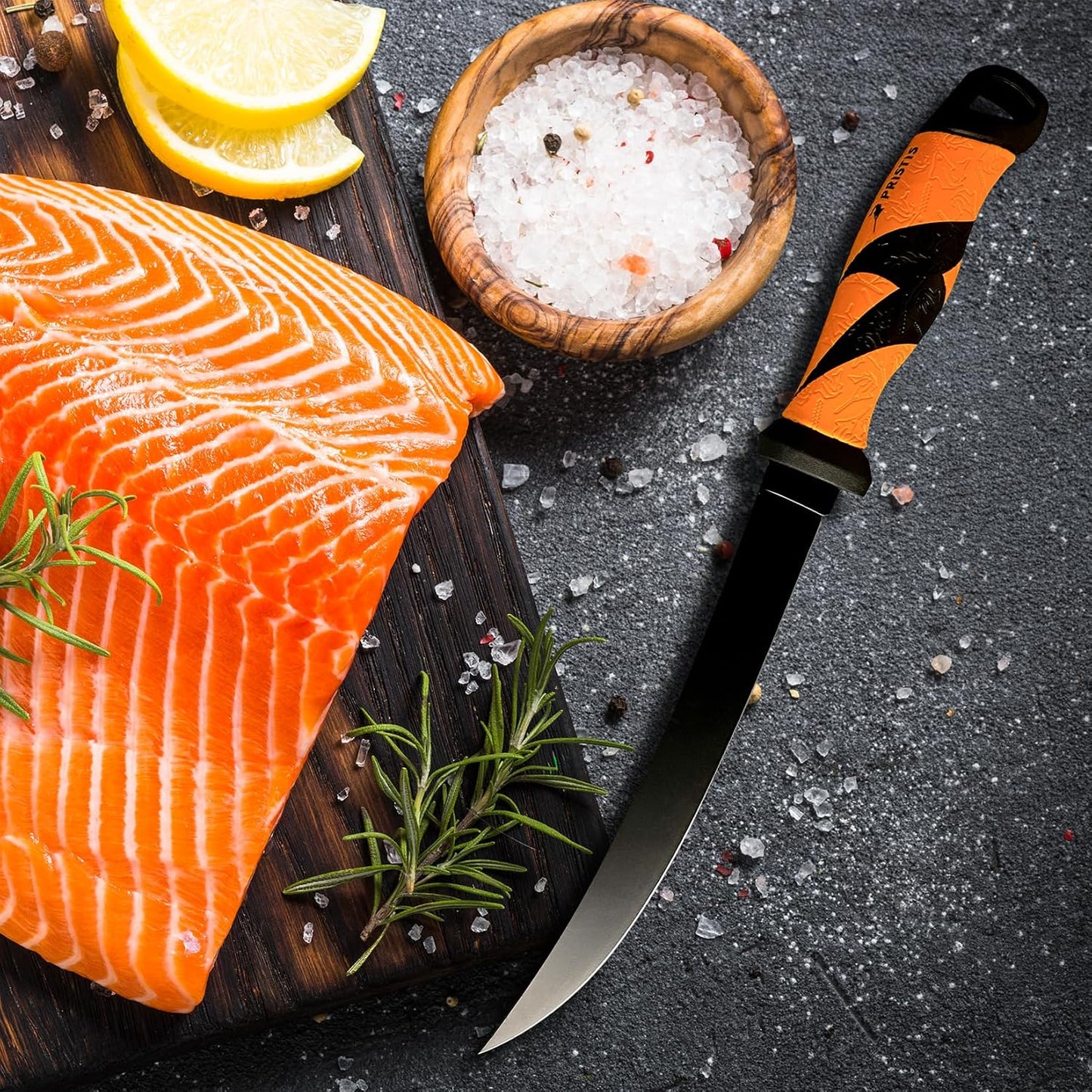 9'' Fillet Knife for Fish, Stainless Steel Teflon Coated Blade with Non-Slip Grip Handle, Filet Knife Tackle with Protective Sheath and Sharpener for Fishing Boning Meat Cutting Kitchen