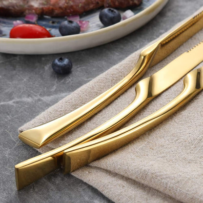 Stainless Steel Steak Knives Set of 6,Forge Steak Knife,Serrated Steak Knives Set,6 Piece Heavy Steak Knives-10 inch,Mirror Polished,Dishwasher Safe (Gold, 6 Pieces Set)