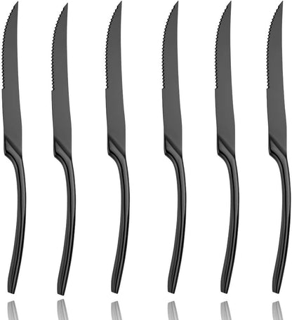 Stainless Steel Steak Knives Set of 6,Forge Steak Knife,Serrated Steak Knives Set,6 Piece Heavy Steak Knives-10 inch,Mirror Polished,Dishwasher Safe (Gold, 6 Pieces Set)