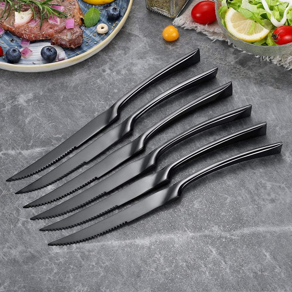 Stainless Steel Steak Knives Set of 6,Forge Steak Knife,Serrated Steak Knives Set,6 Piece Heavy Steak Knives-10 inch,Mirror Polished,Dishwasher Safe (Gold, 6 Pieces Set)