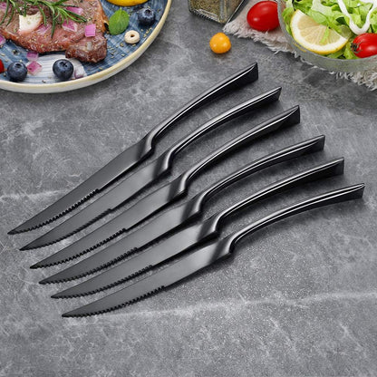 Stainless Steel Steak Knives Set of 6,Forge Steak Knife,Serrated Steak Knives Set,6 Piece Heavy Steak Knives-10 inch,Mirror Polished,Dishwasher Safe (Gold, 6 Pieces Set)