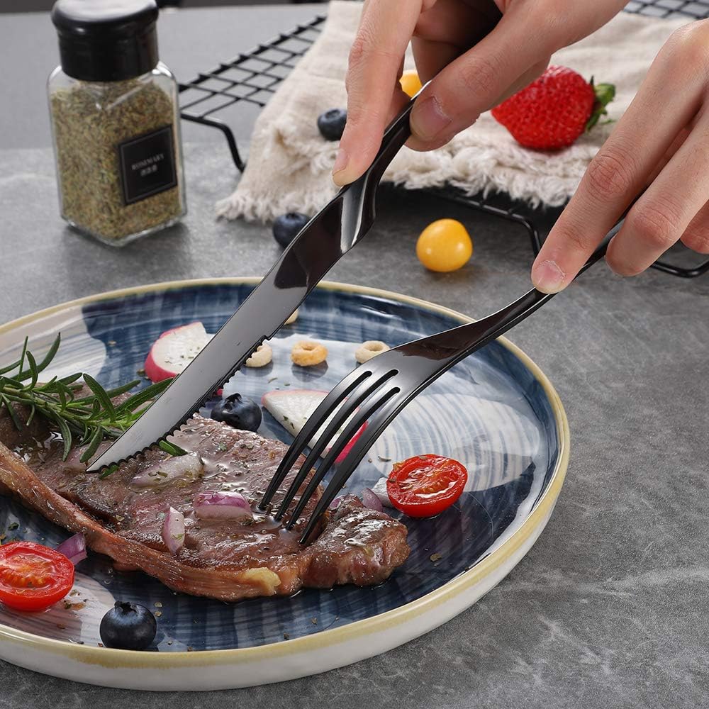 Stainless Steel Steak Knives Set of 6,Forge Steak Knife,Serrated Steak Knives Set,6 Piece Heavy Steak Knives-10 inch,Mirror Polished,Dishwasher Safe (Gold, 6 Pieces Set)