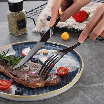 Stainless Steel Steak Knives Set of 6,Forge Steak Knife,Serrated Steak Knives Set,6 Piece Heavy Steak Knives-10 inch,Mirror Polished,Dishwasher Safe (Gold, 6 Pieces Set)