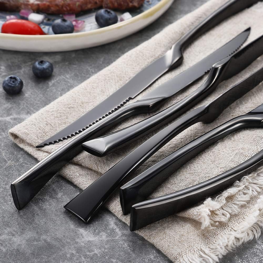 Stainless Steel Steak Knives Set of 6,Forge Steak Knife,Serrated Steak Knives Set,6 Piece Heavy Steak Knives-10 inch,Mirror Polished,Dishwasher Safe (Gold, 6 Pieces Set)