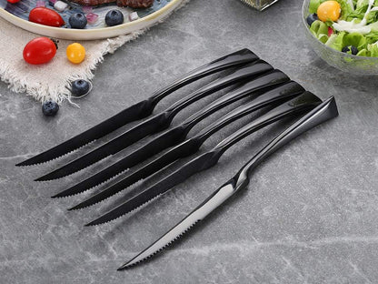 Stainless Steel Steak Knives Set of 6,Forge Steak Knife,Serrated Steak Knives Set,6 Piece Heavy Steak Knives-10 inch,Mirror Polished,Dishwasher Safe (Gold, 6 Pieces Set)