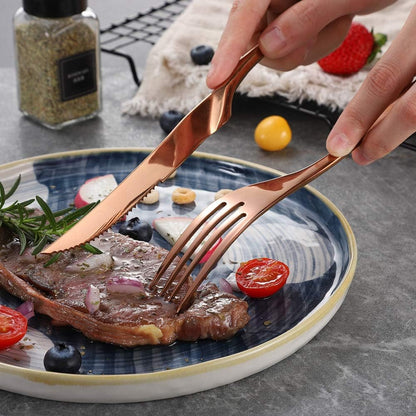 Stainless Steel Steak Knives Set of 6,Forge Steak Knife,Serrated Steak Knives Set,6 Piece Heavy Steak Knives-10 inch,Mirror Polished,Dishwasher Safe (Gold, 6 Pieces Set)