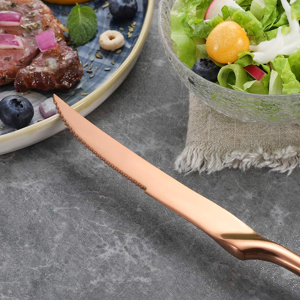 Stainless Steel Steak Knives Set of 6,Forge Steak Knife,Serrated Steak Knives Set,6 Piece Heavy Steak Knives-10 inch,Mirror Polished,Dishwasher Safe (Gold, 6 Pieces Set)