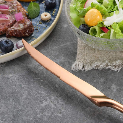 Stainless Steel Steak Knives Set of 6,Forge Steak Knife,Serrated Steak Knives Set,6 Piece Heavy Steak Knives-10 inch,Mirror Polished,Dishwasher Safe (Gold, 6 Pieces Set)