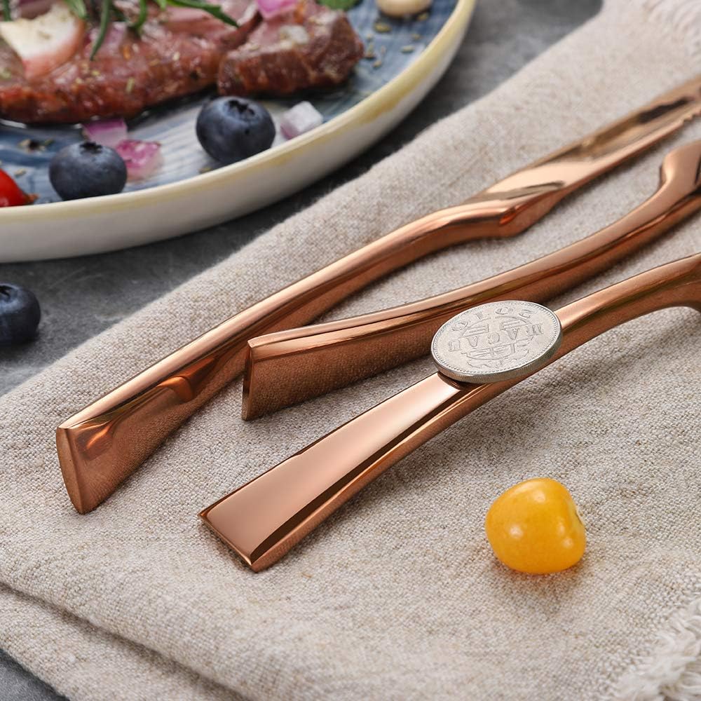 Stainless Steel Steak Knives Set of 6,Forge Steak Knife,Serrated Steak Knives Set,6 Piece Heavy Steak Knives-10 inch,Mirror Polished,Dishwasher Safe (Gold, 6 Pieces Set)
