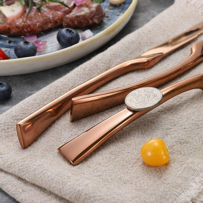 Stainless Steel Steak Knives Set of 6,Forge Steak Knife,Serrated Steak Knives Set,6 Piece Heavy Steak Knives-10 inch,Mirror Polished,Dishwasher Safe (Gold, 6 Pieces Set)