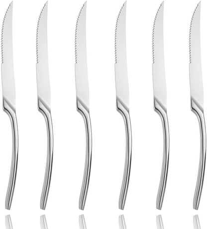 Stainless Steel Steak Knives Set of 6,Forge Steak Knife,Serrated Steak Knives Set,6 Piece Heavy Steak Knives-10 inch,Mirror Polished,Dishwasher Safe (Gold, 6 Pieces Set)