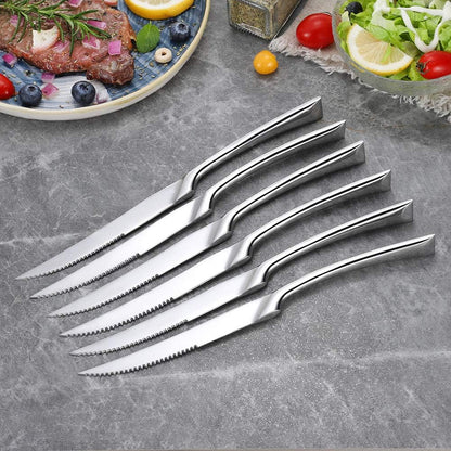 Stainless Steel Steak Knives Set of 6,Forge Steak Knife,Serrated Steak Knives Set,6 Piece Heavy Steak Knives-10 inch,Mirror Polished,Dishwasher Safe (Gold, 6 Pieces Set)