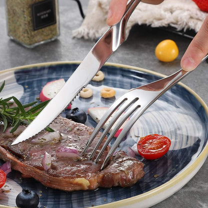 Stainless Steel Steak Knives Set of 6,Forge Steak Knife,Serrated Steak Knives Set,6 Piece Heavy Steak Knives-10 inch,Mirror Polished,Dishwasher Safe (Gold, 6 Pieces Set)