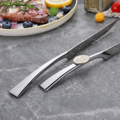 Stainless Steel Steak Knives Set of 6,Forge Steak Knife,Serrated Steak Knives Set,6 Piece Heavy Steak Knives-10 inch,Mirror Polished,Dishwasher Safe (Gold, 6 Pieces Set)