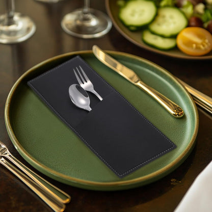 2 Pcs Leather Cutlery Sleeve Silverware Utensil Holders Knife and Fork Bag Pouch Flatware Storage Sleeves for Dinner Table Home Kitchen Table Decoration, Black