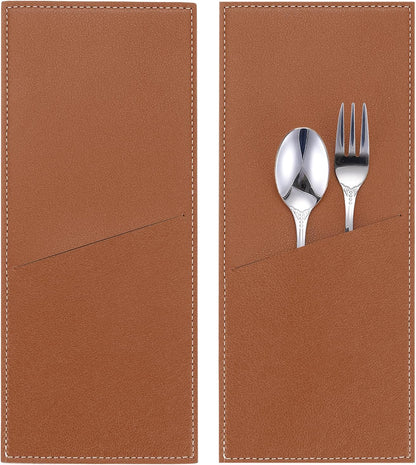 2 Pcs Leather Cutlery Sleeve Silverware Utensil Holders Knife and Fork Bag Pouch Flatware Storage Sleeves for Dinner Table Home Kitchen Table Decoration, Black