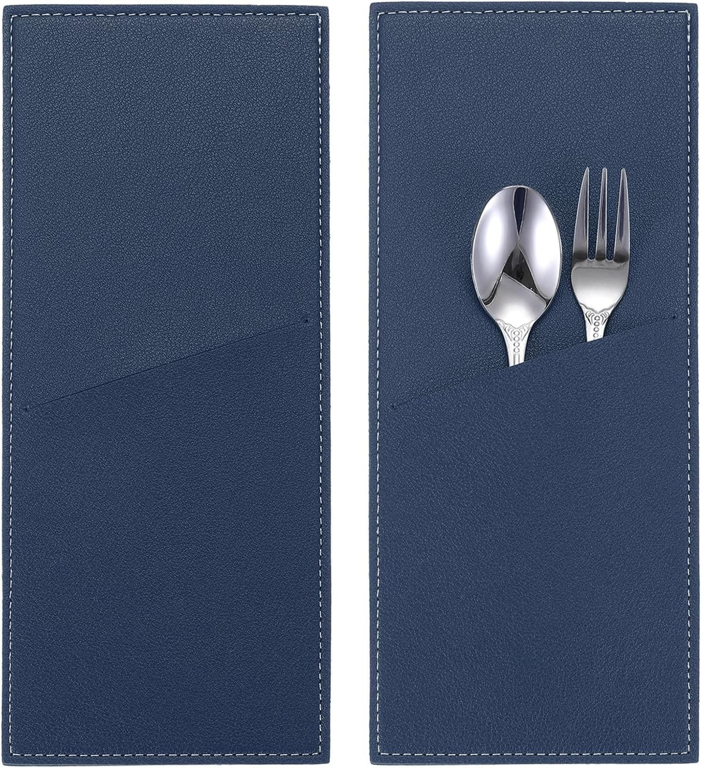 2 Pcs Leather Cutlery Sleeve Silverware Utensil Holders Knife and Fork Bag Pouch Flatware Storage Sleeves for Dinner Table Home Kitchen Table Decoration, Black