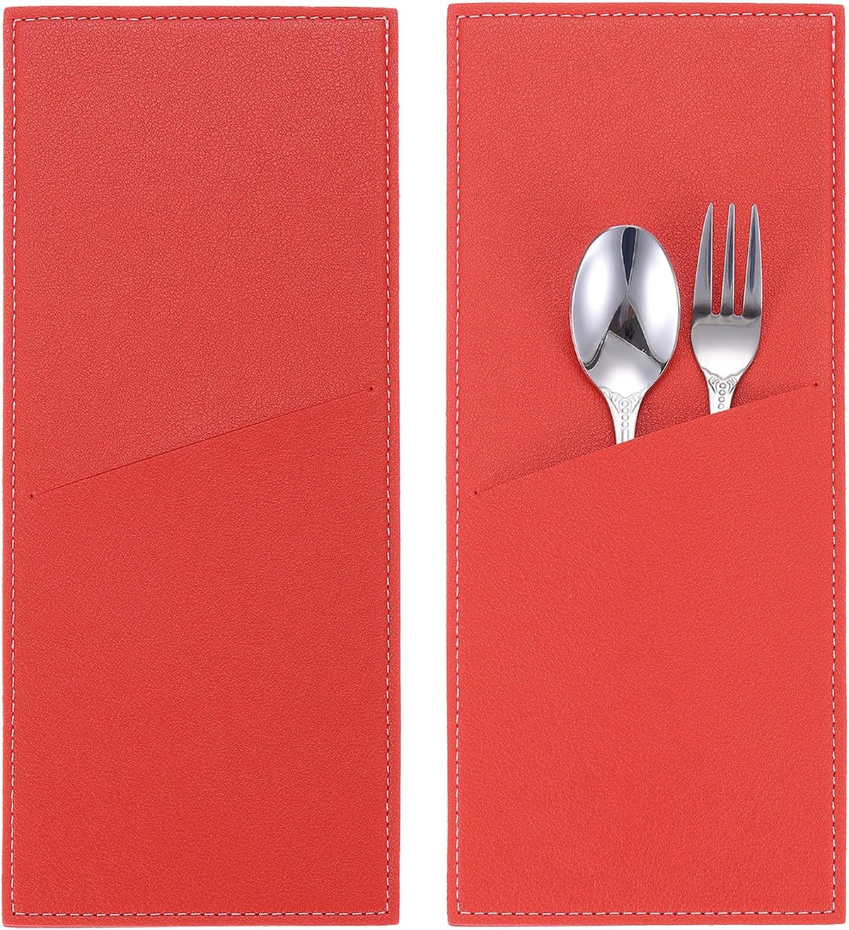 2 Pcs Leather Cutlery Sleeve Silverware Utensil Holders Knife and Fork Bag Pouch Flatware Storage Sleeves for Dinner Table Home Kitchen Table Decoration, Black