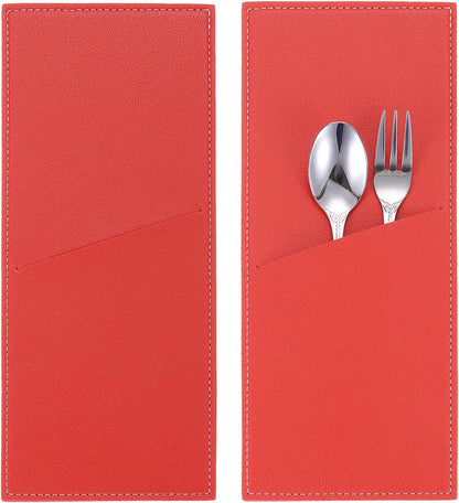 2 Pcs Leather Cutlery Sleeve Silverware Utensil Holders Knife and Fork Bag Pouch Flatware Storage Sleeves for Dinner Table Home Kitchen Table Decoration, Black