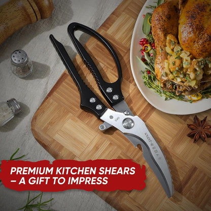 Multifunctional Poultry Shears Black with Non-Slip Handle | Japanese SK5 High-carbon Stainless Steel, Ergonomic Non-Slip Handle, Gift Box, for Chicken, Meat, Turkey, Fish, Vegetables