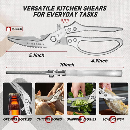 Multifunctional Poultry Shears Black with Non-Slip Handle | Japanese SK5 High-carbon Stainless Steel, Ergonomic Non-Slip Handle, Gift Box, for Chicken, Meat, Turkey, Fish, Vegetables