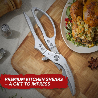 Multifunctional Poultry Shears Black with Non-Slip Handle | Japanese SK5 High-carbon Stainless Steel, Ergonomic Non-Slip Handle, Gift Box, for Chicken, Meat, Turkey, Fish, Vegetables
