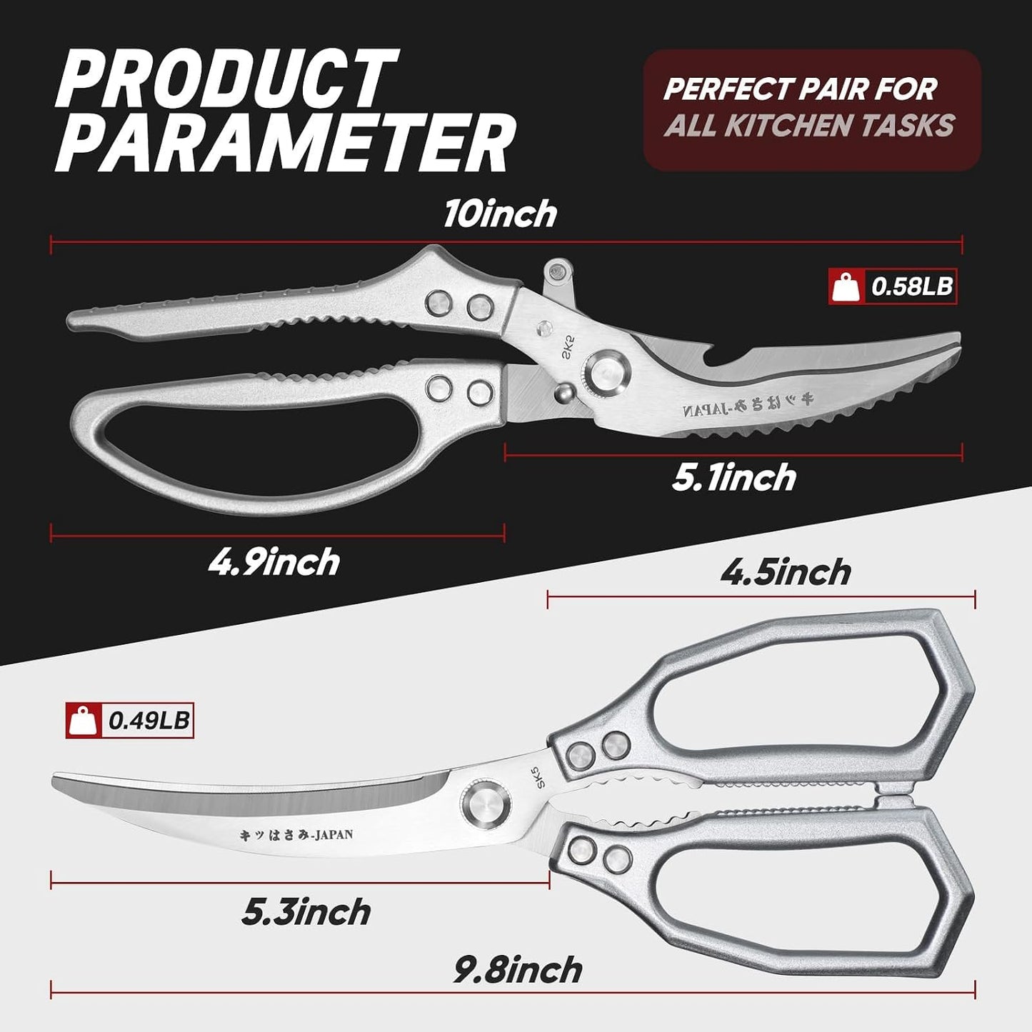 Multifunctional Poultry Shears Black with Non-Slip Handle | Japanese SK5 High-carbon Stainless Steel, Ergonomic Non-Slip Handle, Gift Box, for Chicken, Meat, Turkey, Fish, Vegetables
