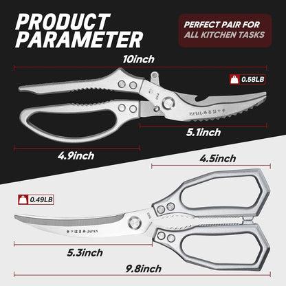 Multifunctional Poultry Shears Black with Non-Slip Handle | Japanese SK5 High-carbon Stainless Steel, Ergonomic Non-Slip Handle, Gift Box, for Chicken, Meat, Turkey, Fish, Vegetables