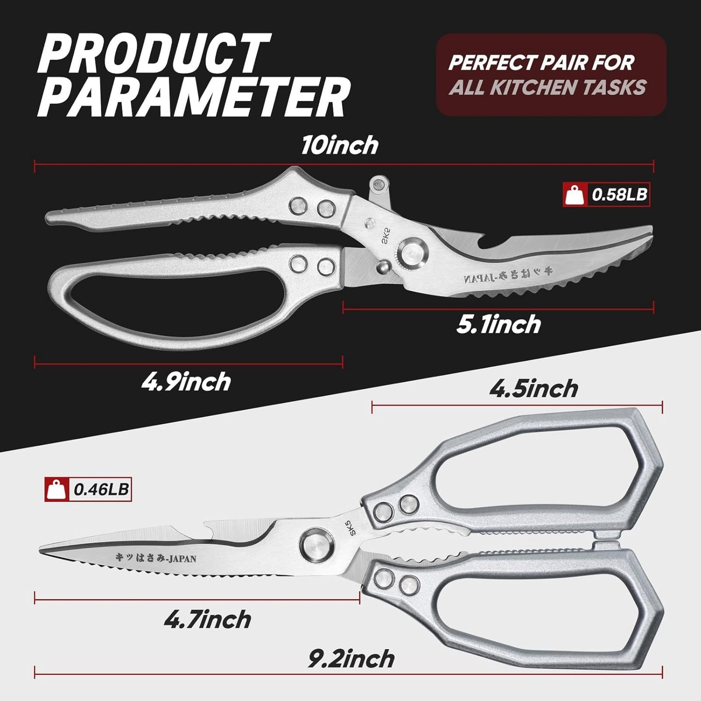 Multifunctional Poultry Shears Black with Non-Slip Handle | Japanese SK5 High-carbon Stainless Steel, Ergonomic Non-Slip Handle, Gift Box, for Chicken, Meat, Turkey, Fish, Vegetables
