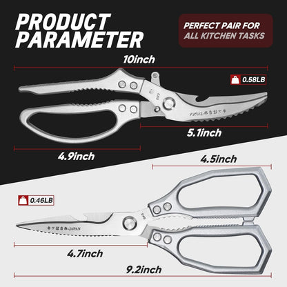 Multifunctional Poultry Shears Black with Non-Slip Handle | Japanese SK5 High-carbon Stainless Steel, Ergonomic Non-Slip Handle, Gift Box, for Chicken, Meat, Turkey, Fish, Vegetables